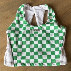 FIVE YXL Green and White Checkered Top